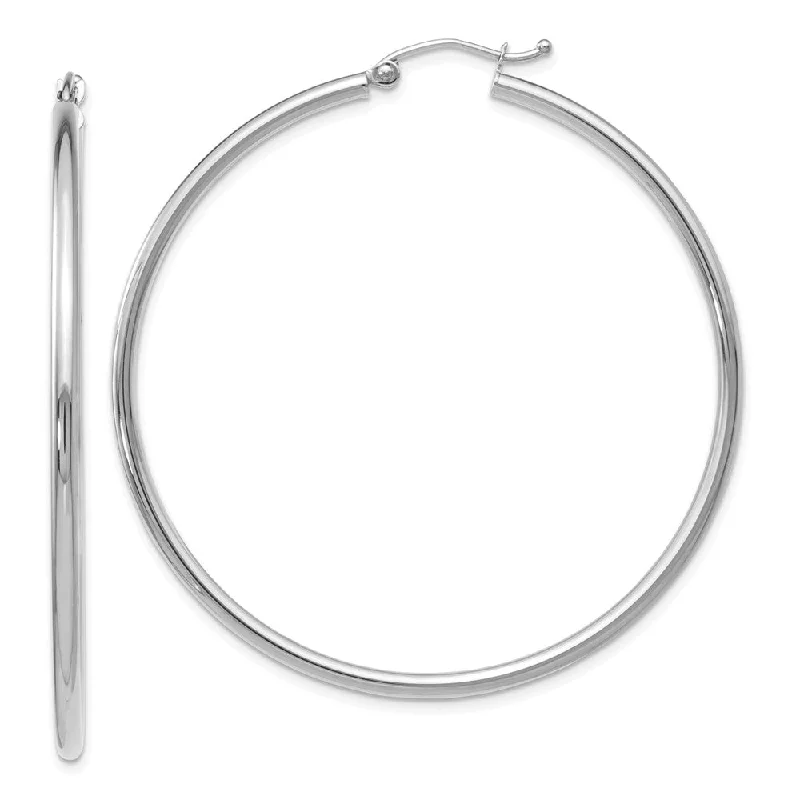 Women's earrings love-inspired-2mm Round Hoop Earrings in 10k White Gold, 51mm (2 Inch)