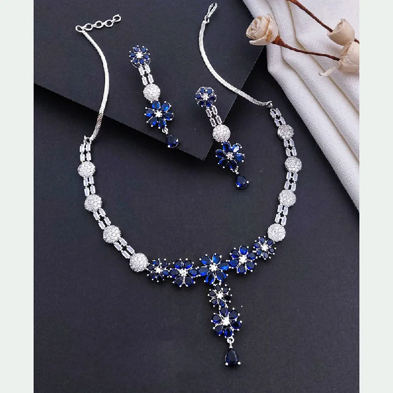 Women's necklaces rare-stone-Akruti Collection Silver Plated American Diamonds Necklace Set