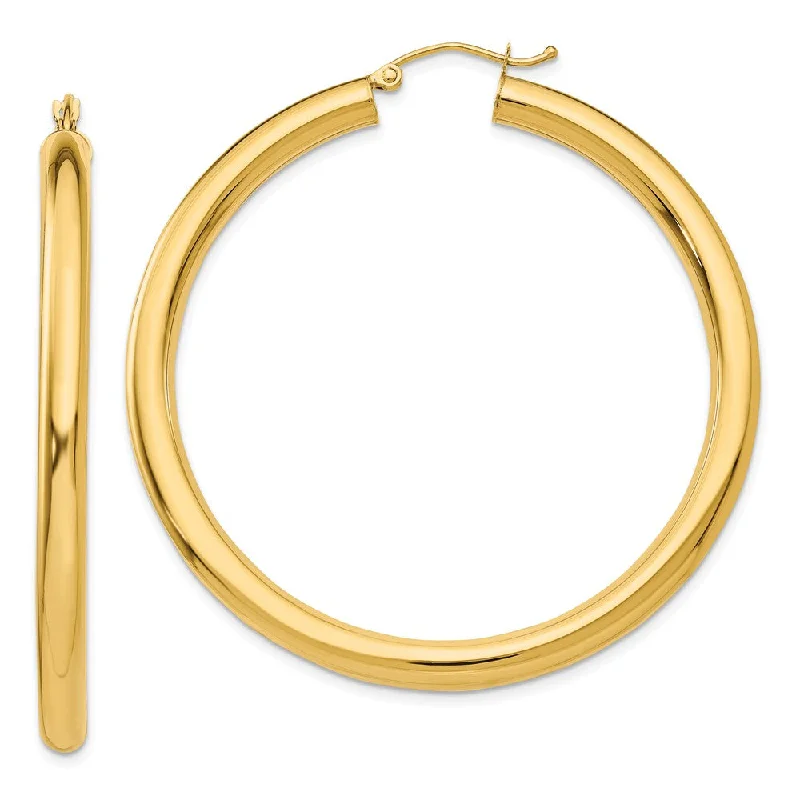 Women's earrings blush-tone-4mm x 50mm 14k Yellow Gold Classic Round Hoop Earrings