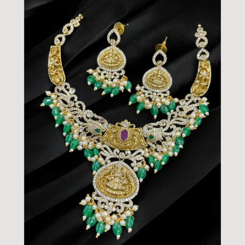 Women's necklaces striking-pendant-Sona Creation Gold Plated Austrian Stone And Beads Temple Necklace Set