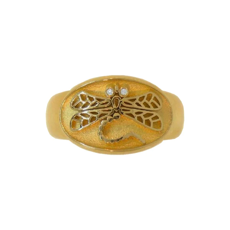 Women's rings blush-tone-Dragonfly Signet Ring with Diamonds