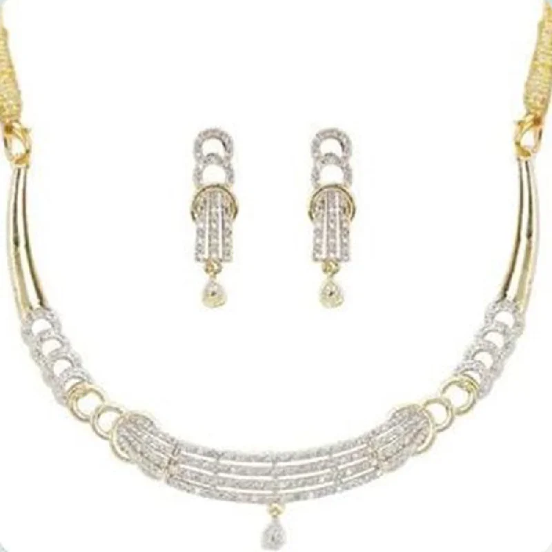 Women's necklaces triple-strand-Beeji Creations Gold Plated American Diamonds Necklace Set