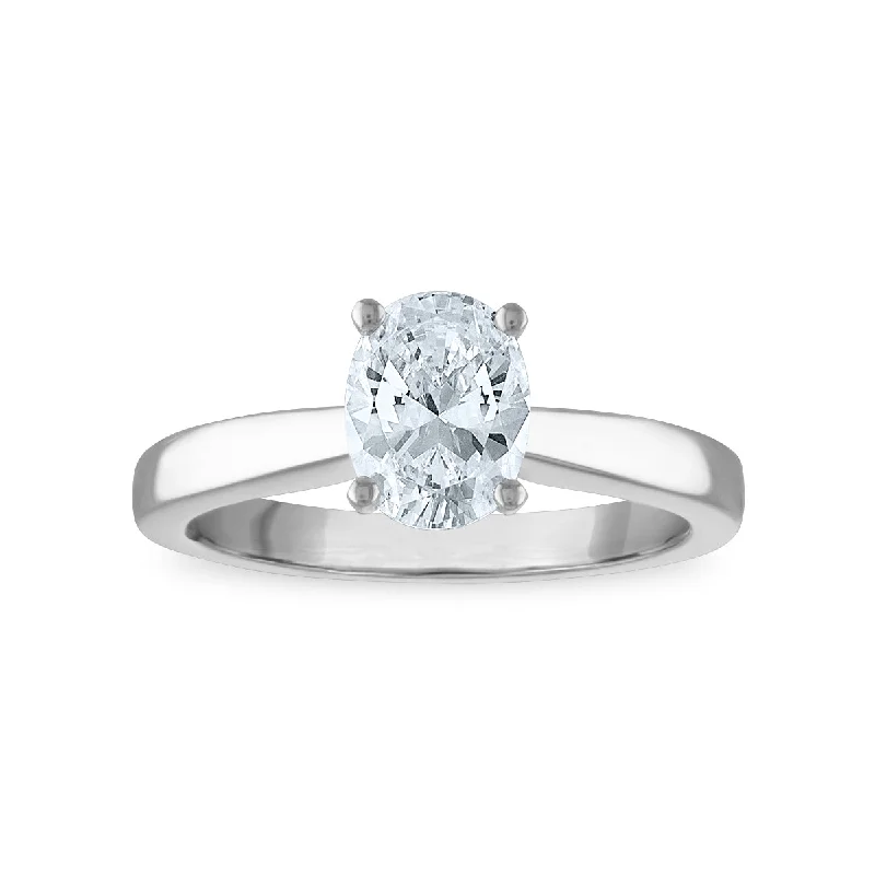 Women's engagement rings delicate-design-Signature Certificate EcoLove 1 CTW Oval Diamond Solitaire Engagement Ring in 14KT White Gold