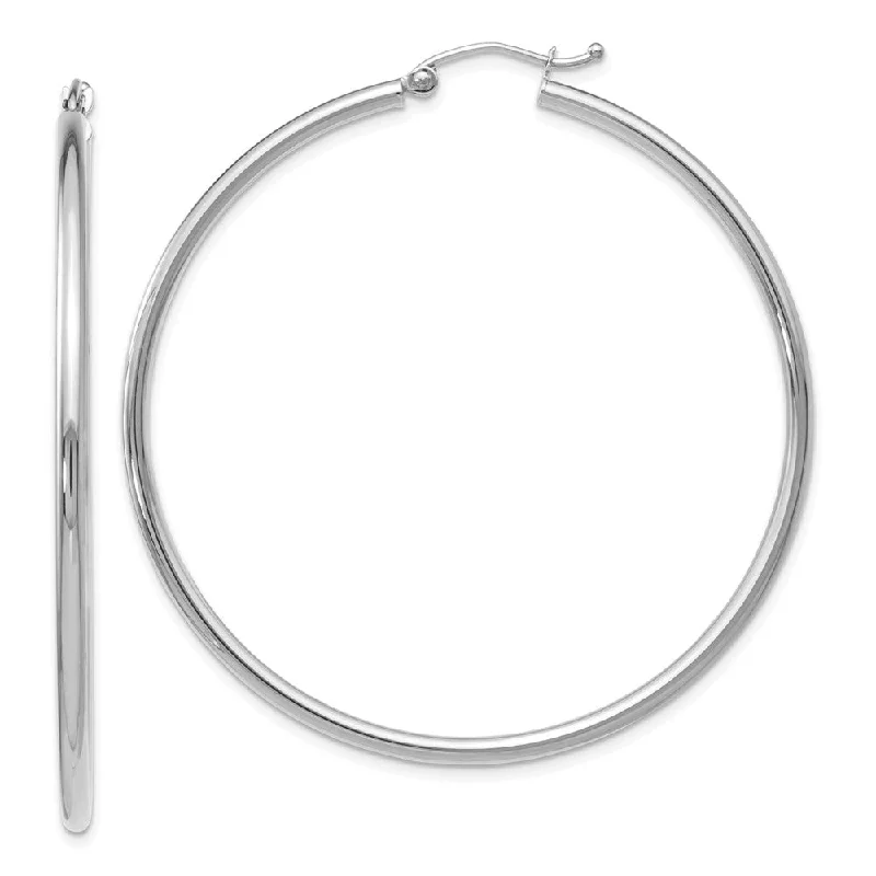 Women's earrings evening-ready-2mm Round Hoop Earrings in 14k White Gold, 51mm (2 Inch)