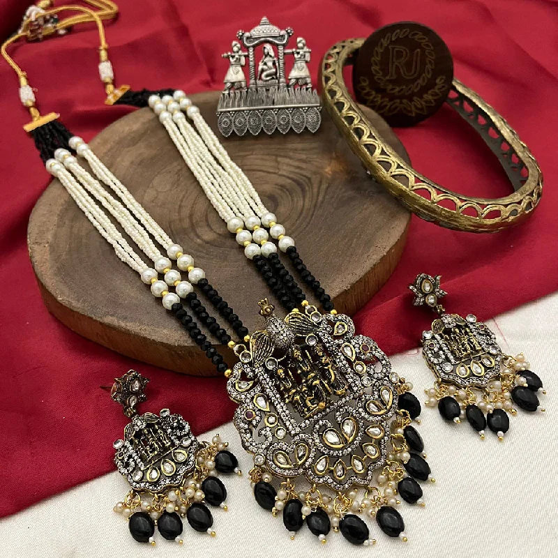 Women's necklaces radiant-stone-FS Collection Gold Plated Polki Kundan Stone Temple Long Necklace Set