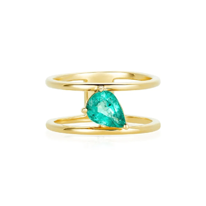 Women's rings creative-chic-Emerald Pear Cage Band