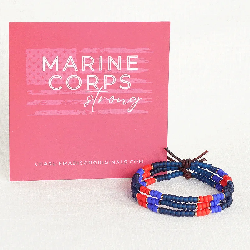 Women's bracelets enduring-chic-Marine Corps Strong Bracelet | Tiny Stacker Seed Bead Bracelet