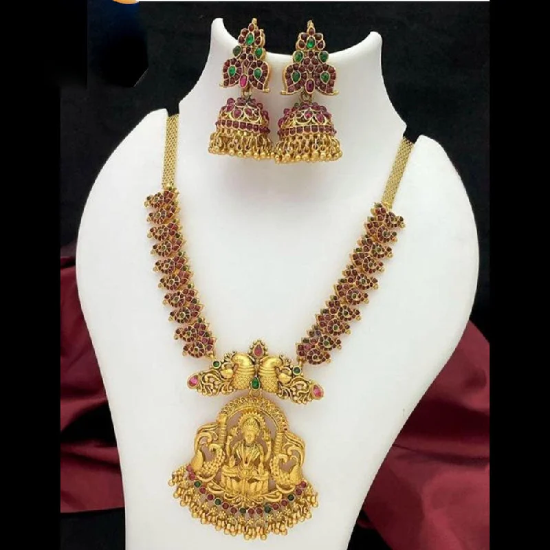 Women's necklaces fine-chain-silver-Manisha Jewellery Gold Plated Pota Stone Temple Necklace Set