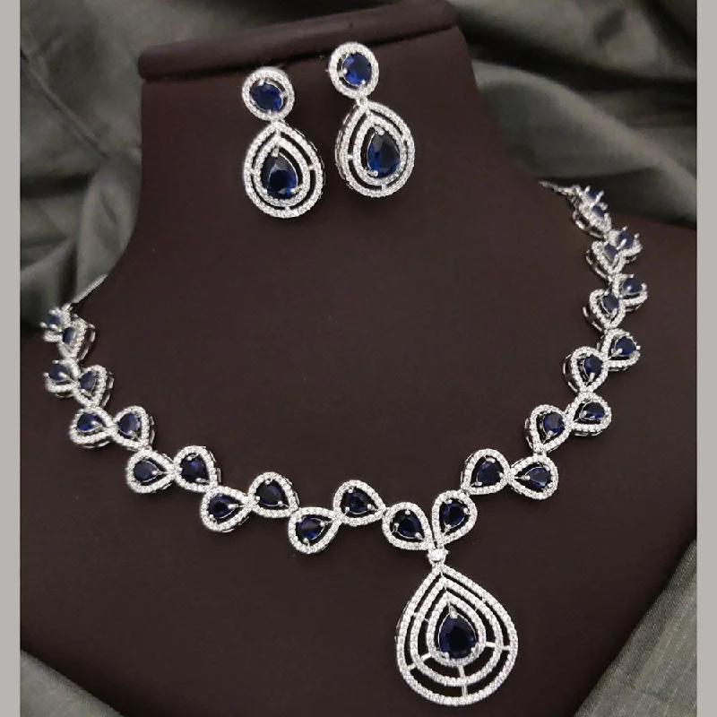 Women's necklaces love-gem-Akruti Collection Silver Plated American Diamonds Necklace Set