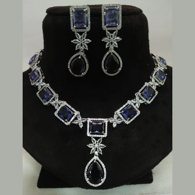 Women's necklaces fine-style-Kavita Art Silver Plated American Diamond Necklace Set