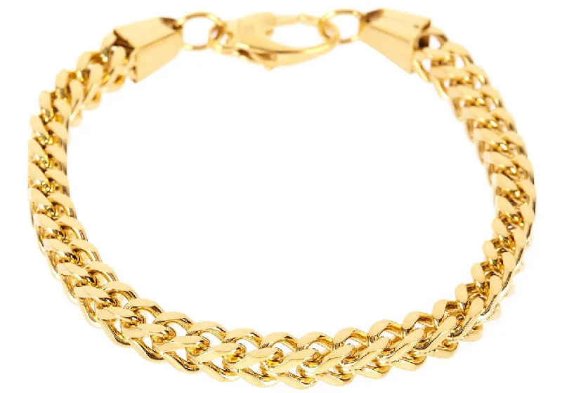 Women's bracelets artisan-gem-Mens Gold Stainless Steel Franco Link Chain Bracelet