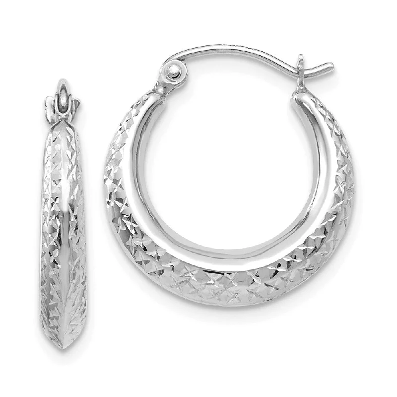 Women's earrings green-Textured Hollow Round Hoop Earrings in 14k White Gold