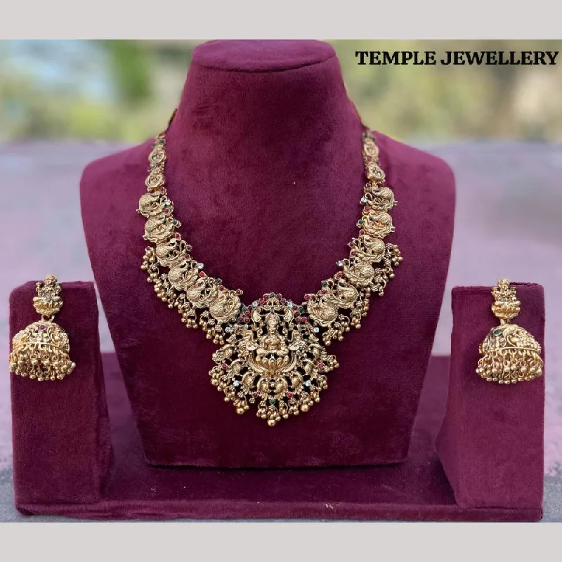 Women's necklaces gentle-gem-FS Collection Gold Plated Pota Stone Temple Necklace Set