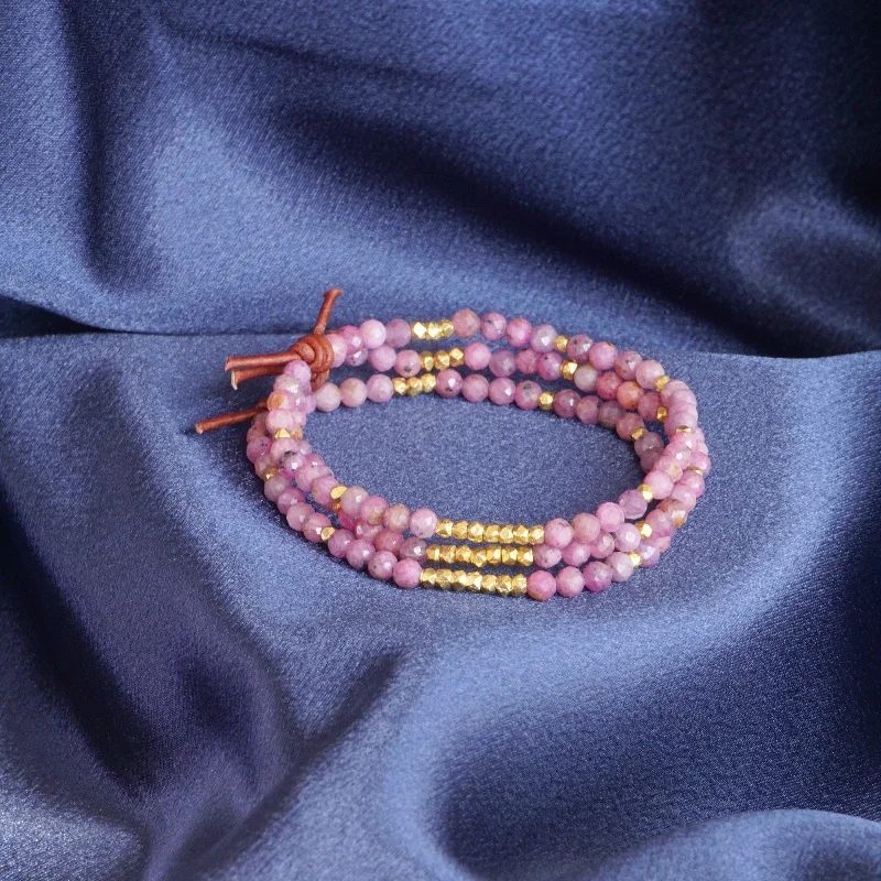 Women's bracelets fine-rose-Pink Ruby & Gold Nugget Tiny Bracelet | 2024 Holiday Exclusive