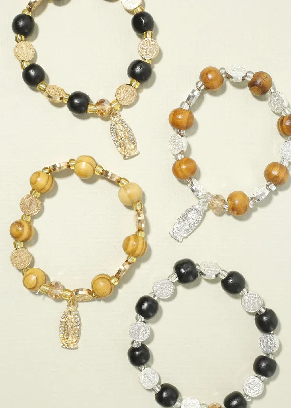 Women's bracelets fine-stone-Rosary Wood Bead Bracelet