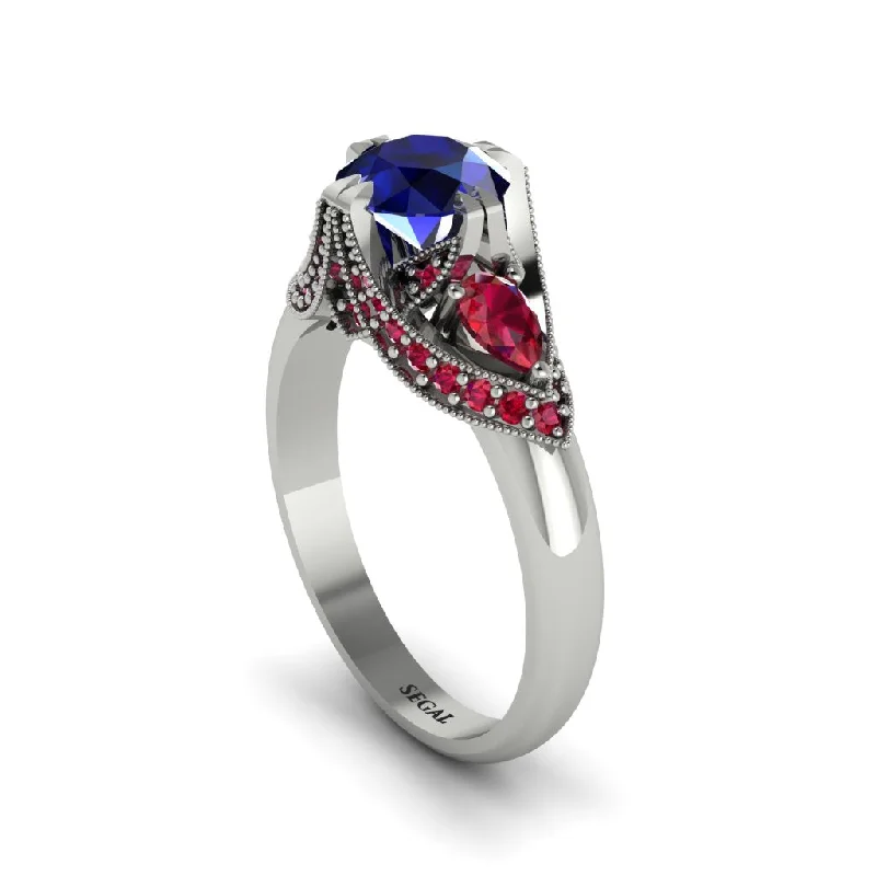 Women's engagement rings multi-stone-Sapphire Vintage Round Cut Engagement Ring - Kali No. 60