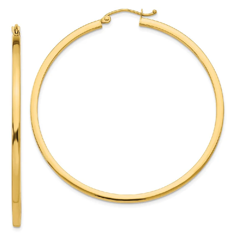 Women's earrings fine-gold-drop-2mm, 14k Yellow Gold Square Tube Round Hoop Earrings, 50mm (1 7/8 In)