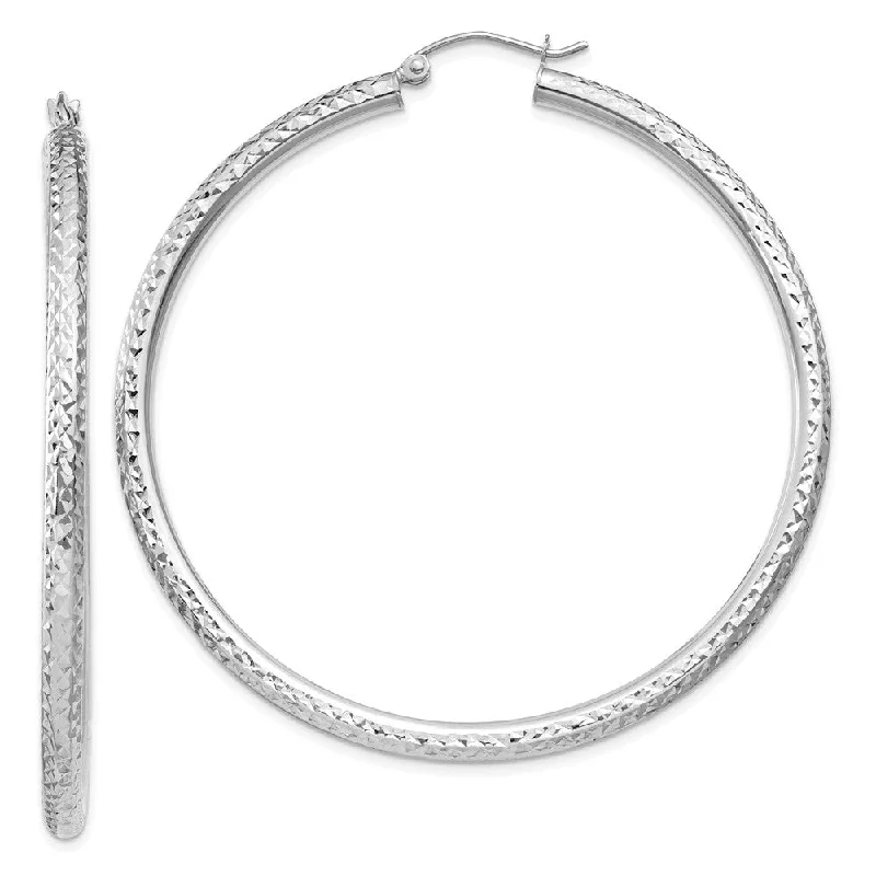 Women's earrings striking-chic-3mm x 55mm, 14k White Gold, Diamond-cut Round Hoop Earrings