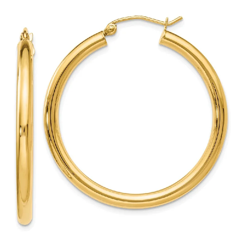 Women's earrings striking-metal-3mm Round Hoop Earrings in 14k Yellow Gold, 35mm (1 3/8 Inch)