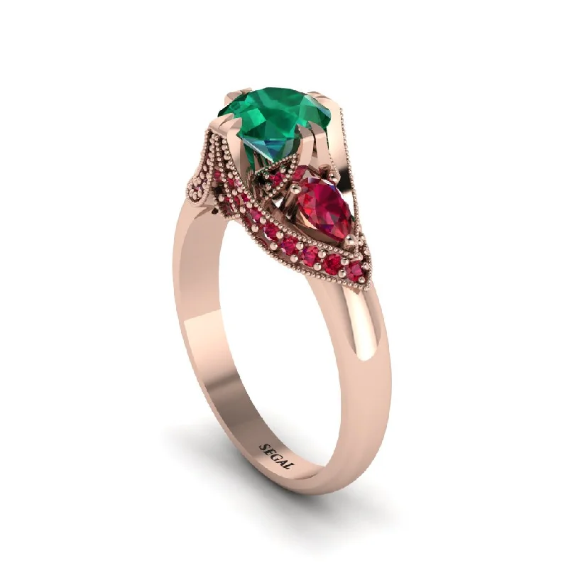 Women's engagement rings radiant-luxe-Emerald Vintage Round Cut Engagement Ring - Kali No. 50