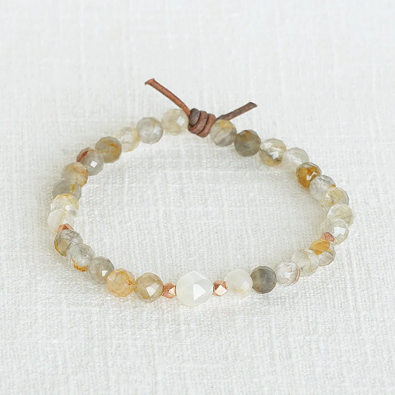 Women's bracelets creative-gem-Be Kind Mini Bracelet - Golden Phantom Quartz & Moonstone | A Meaningful Everyday Bracelet