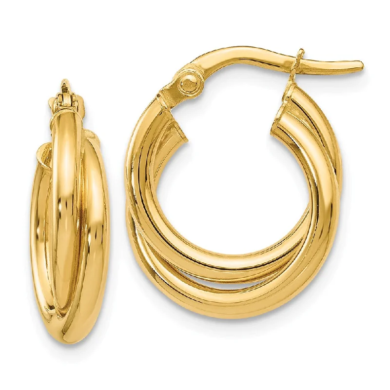 Women's earrings daily-elegance-4mm Crossover Double Round Hoop Earrings in 14k Yellow Gold, 17mm