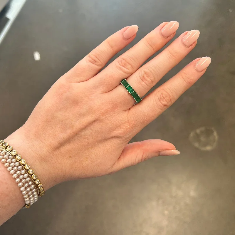 Women's rings artisan-band-14K White Gold Emerald Baguette Band