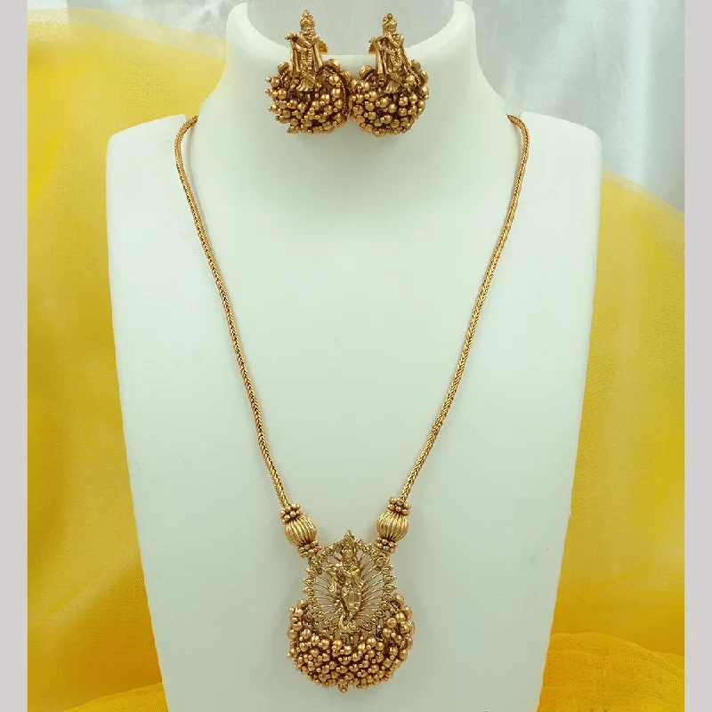 Women's necklaces creative-gem-FS Collection Gold Plated Pearls Temple Long Necklace Set