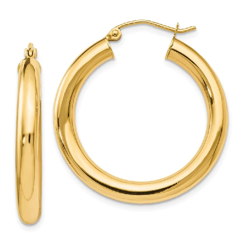 Women's earrings creative-chic-4mm x 29mm (1 1/8 Inch) 14k Yellow Gold Classic Round Hoop Earrings