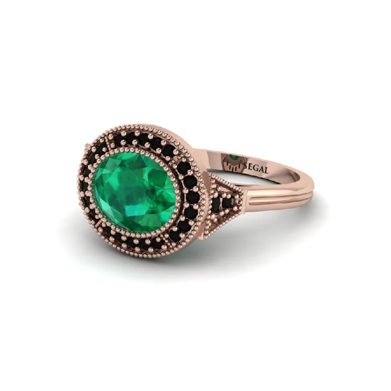 Women's engagement rings eternal-chic-Oval Cut Emerald Milgrain Halo Engagement Ring - Alexandria No. 35