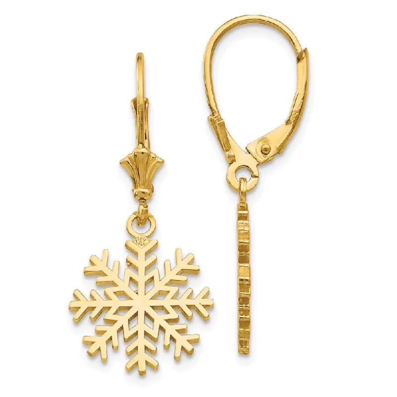 Women's earrings retro-elegance-14k Yellow Gold Snowflake Leverback Earrings