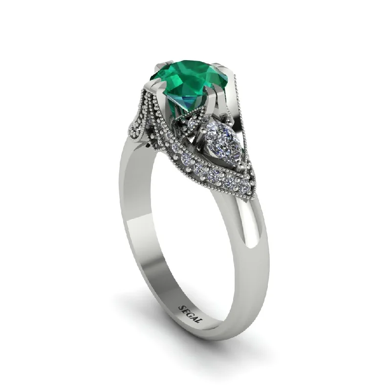 Women's engagement rings emerald-Emerald Vintage Round Cut Engagement Ring - Kali No. 6