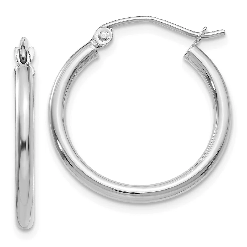 Women's earrings fine-rose-2mm, 14k White Gold Classic Round Hoop Earrings, 20mm (3/4 Inch)