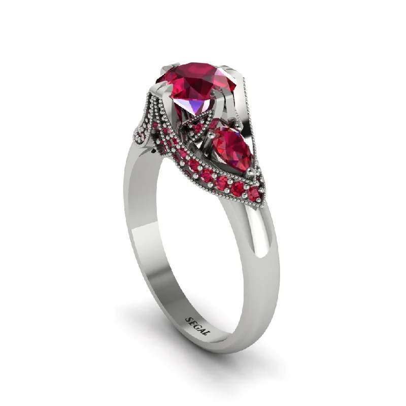 Women's engagement rings dazzling-gem-Ruby Vintage Round Cut Engagement Ring - Kali No. 57