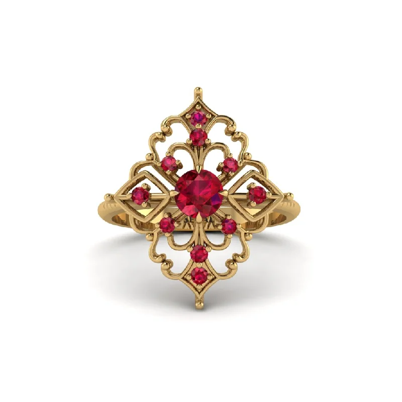 Women's engagement rings delicate-luxury-Ruby Royal Filigree Cluster Engagement Ring - Zinnia No. 55