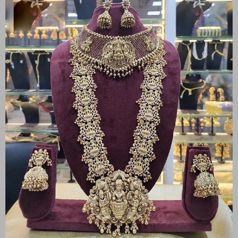 Women's necklaces retro-elegance-Manisha Jewellery Gold Plated Pota Stone Temple Double Necklace Set