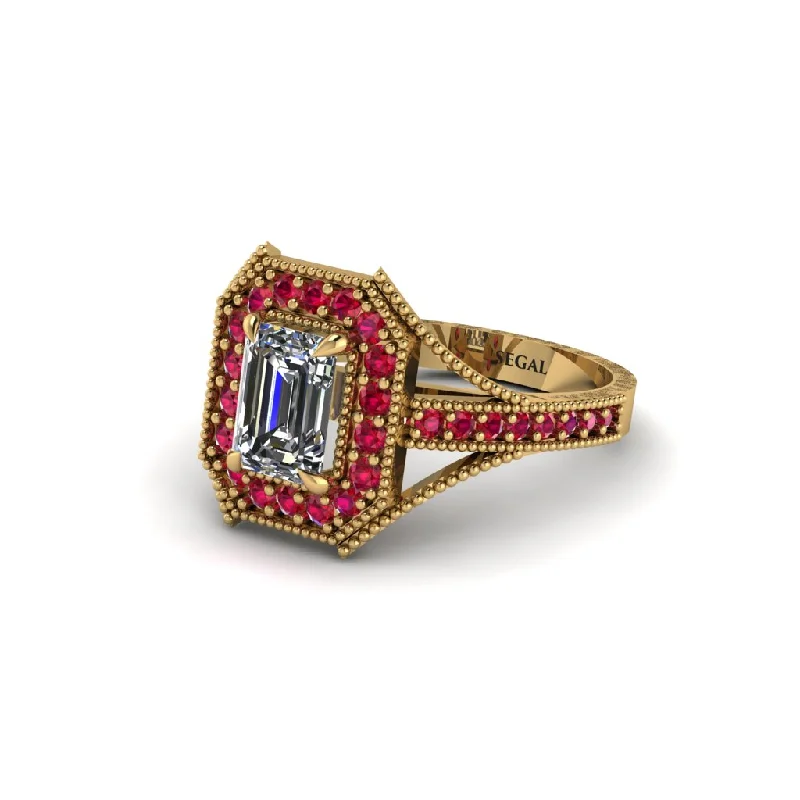 Women's engagement rings radiant-platinum-Emerald Cut Ruby Milgrain Halo Engagement Ring - Xanthe No. 46