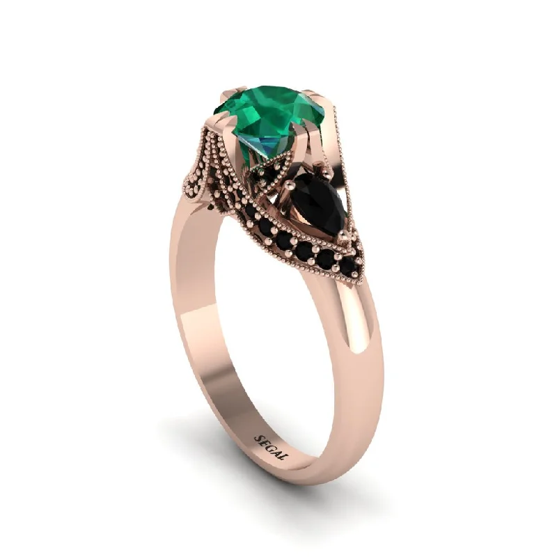 Women's engagement rings eternal-style-Emerald Vintage Round Cut Engagement Ring - Kali No. 35