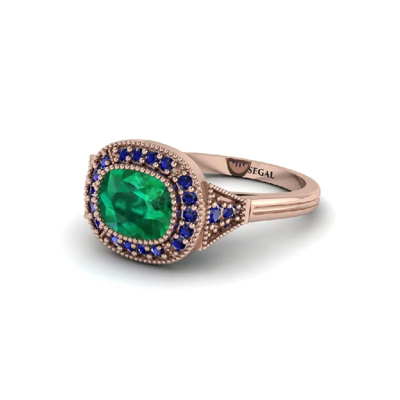 Women's engagement rings modern-lux-band-Cushion Cut Emerald Milgrain Halo Engagement Ring - Blake No. 65