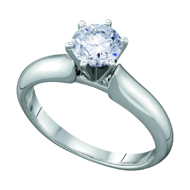 Women's engagement rings love-accent-Signature Certificate 1 CTW Diamond Solitaire Engagement Ring in 14KT White Gold