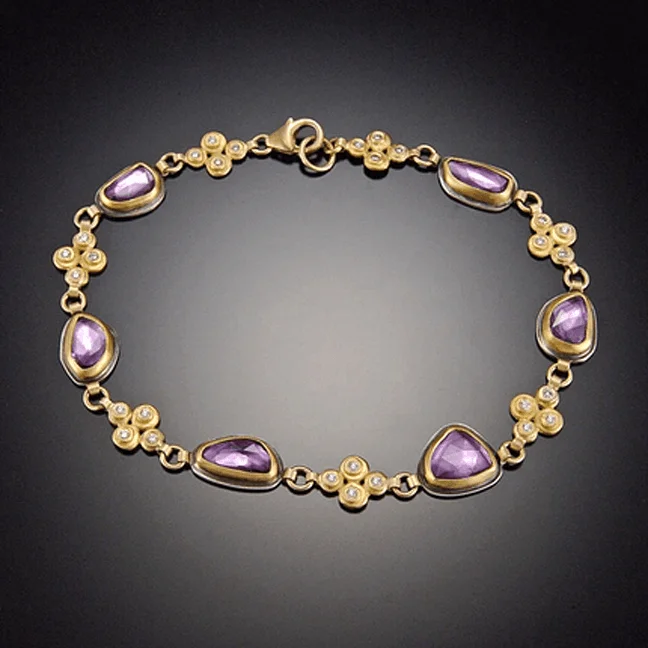 Women's bracelets fine-rose-cuff-Purple Sapphire and Diamond Bracelet