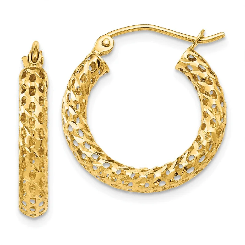 Women's earrings sturdy-metal-3mm, Round Mesh Hoop Earrings in 14k Yellow Gold, 20mm (3/4 Inch)