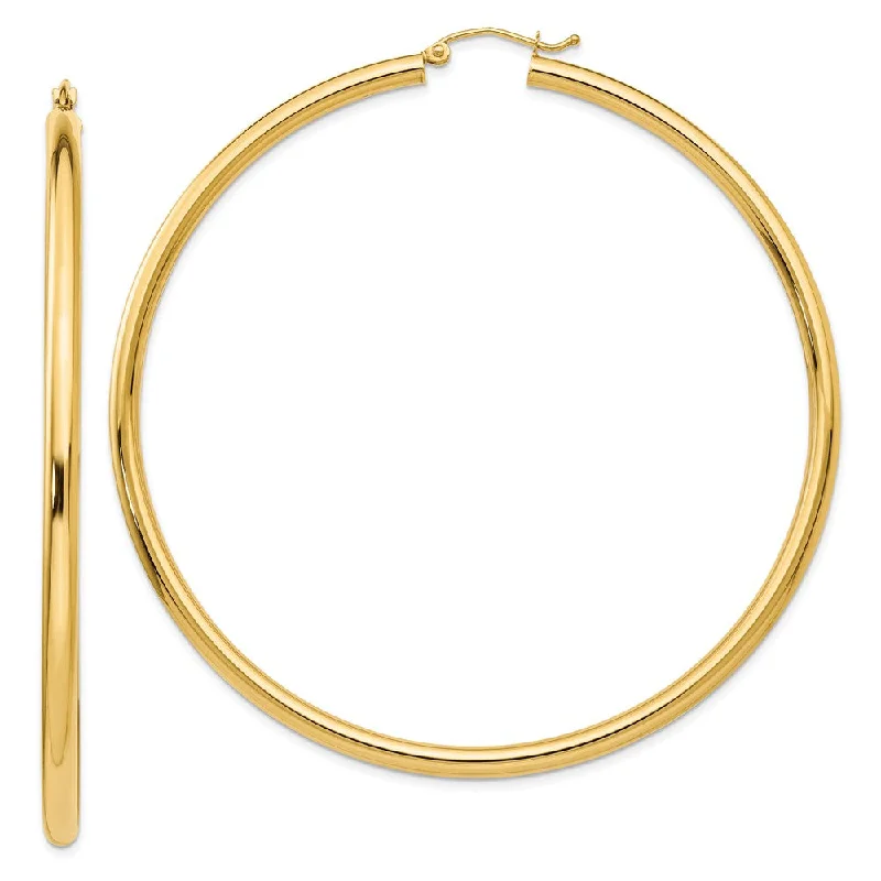 Women's earrings fine-design-3mm x 70mm 14k Yellow Gold Polished Round Hoop Earrings