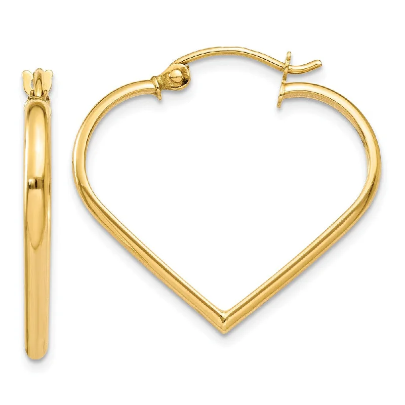 Women's earrings holiday-2mm, 14k Yellow Gold Heart Hoop Earrings