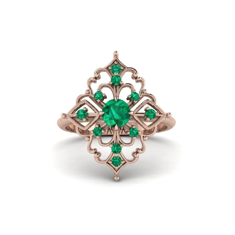 Women's engagement rings vintage-grace-Emerald Royal Filigree Cluster Engagement Ring - Zinnia No. 20